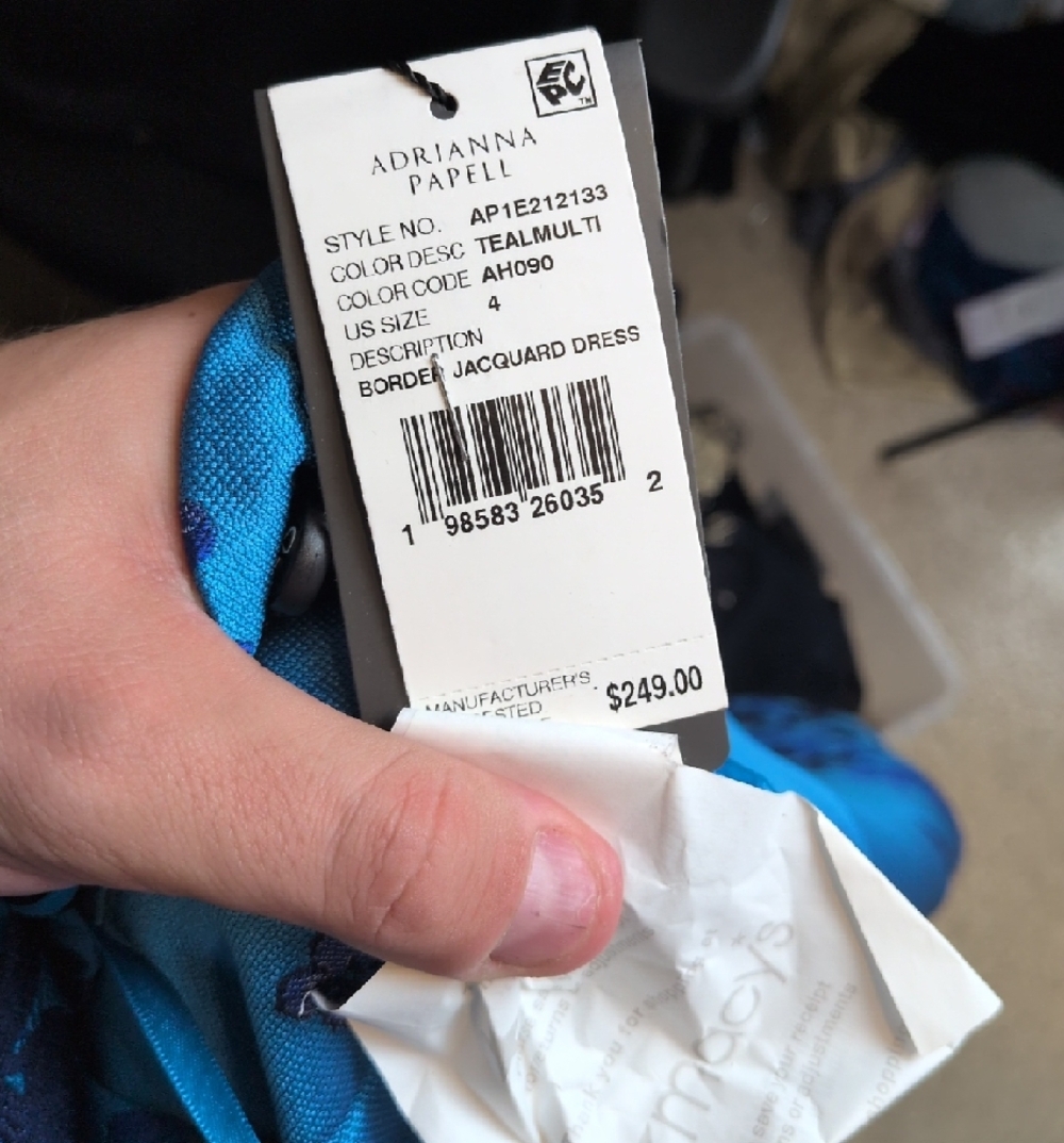 Adrianna Papell Turquoise Blue & Purple Floral Jacquard Dress Size 4 DEFECT - Picture 6 of 7